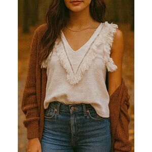 Suboo Western Boho Fringe Sleeveless Crop Top Size 0 White Coastal Cowgirl